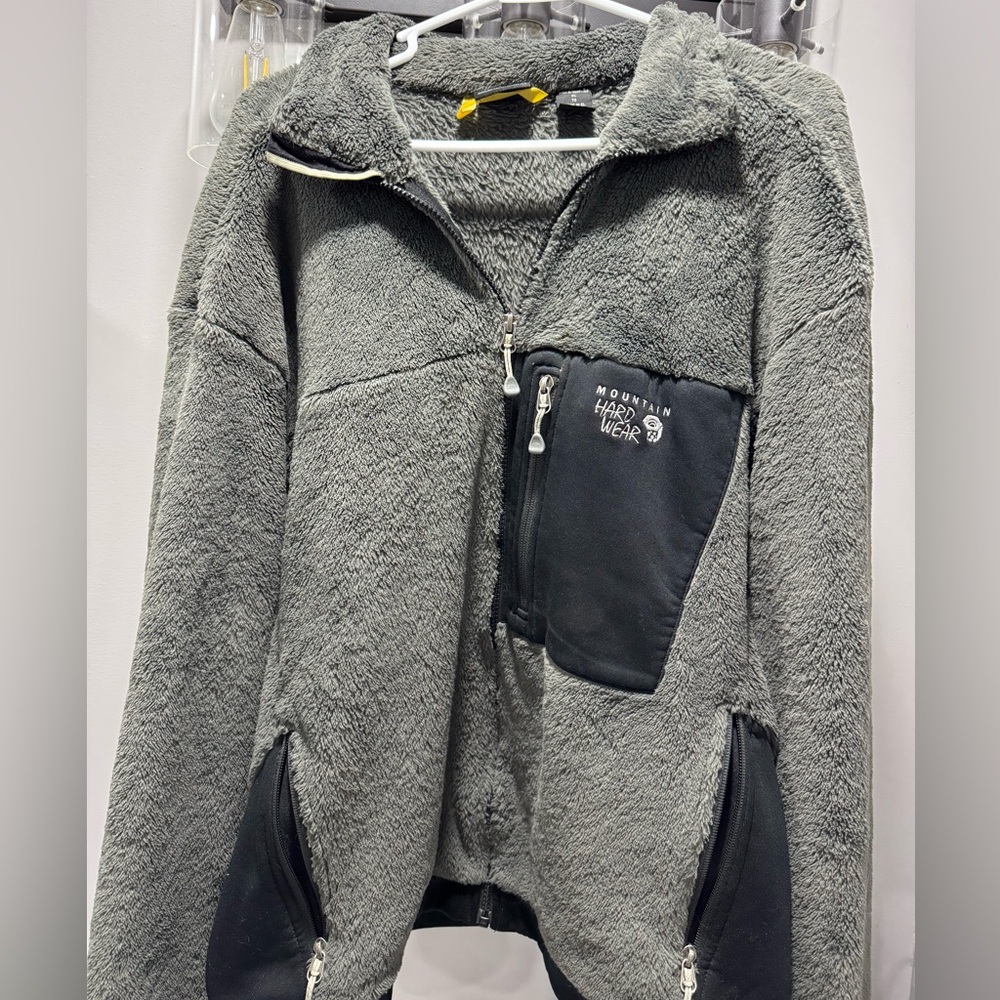 Mountain Hardwear Monkey Deep Pile Full Zip Fleece Jacket Mens XL Gray Polartec